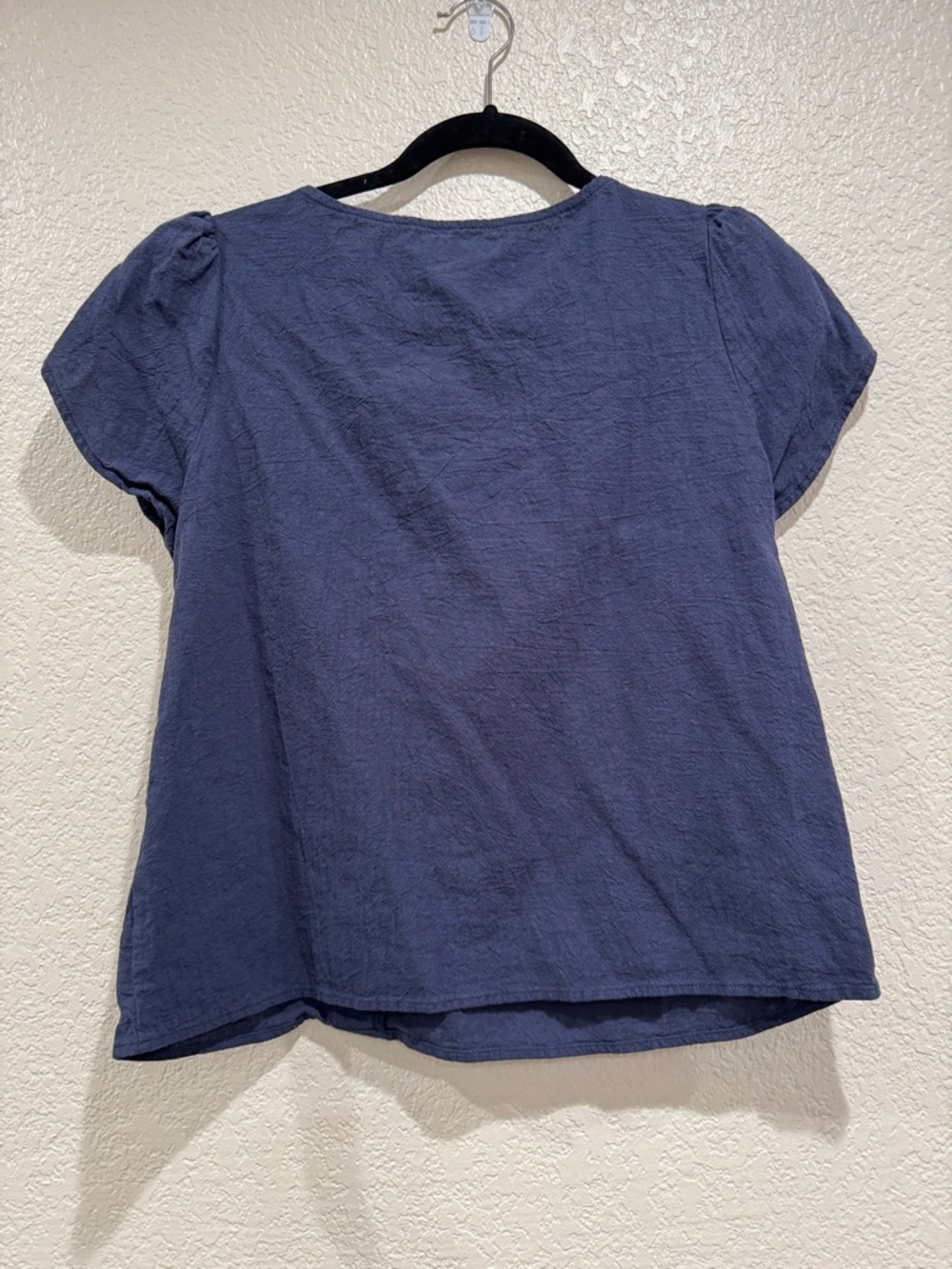 SHEIN Navy Asymmetric Collar Short Sleeve Blouse - Picture 4 of 5